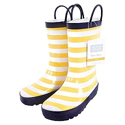 Hudson Baby Kids Rain Boots, Yellow Navy Stripe, 4