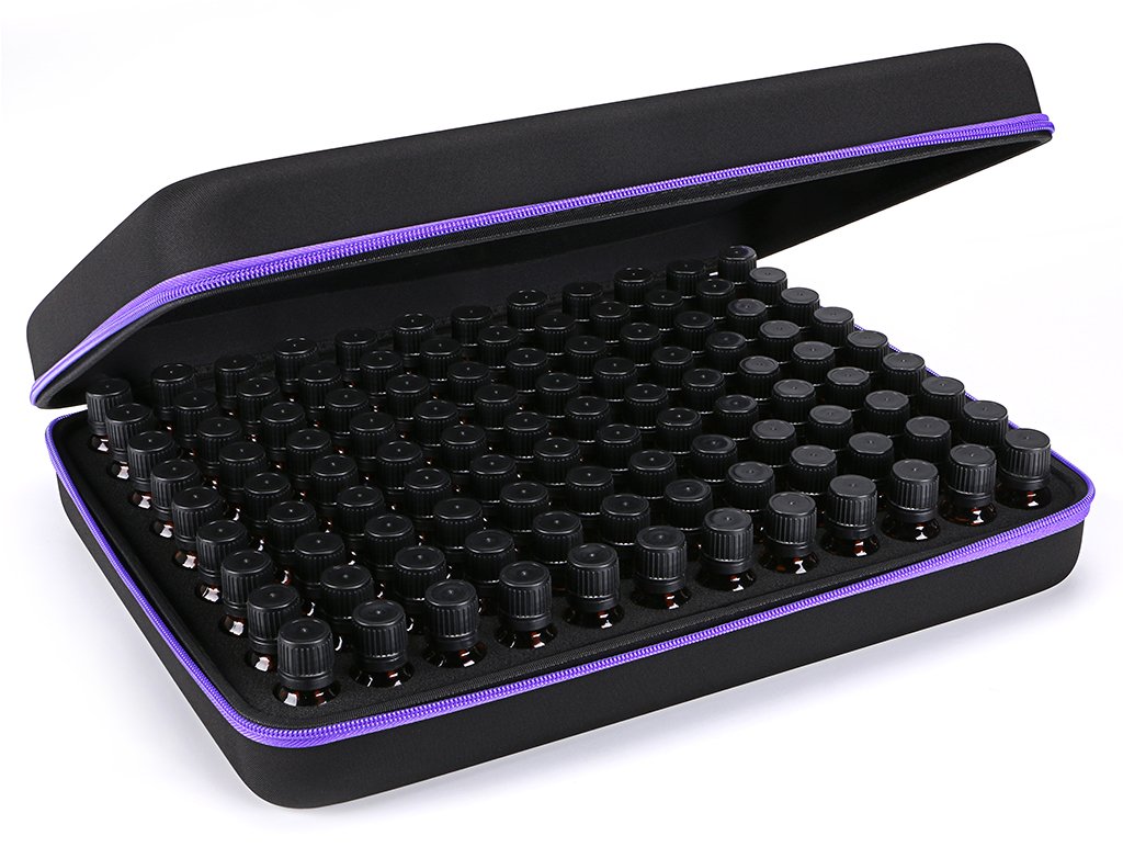 BTSKY 108 Bottles Durable Waterproof Hard Shell EVA Large Capacity Essential Oils Handle Carrying Case (Purple)