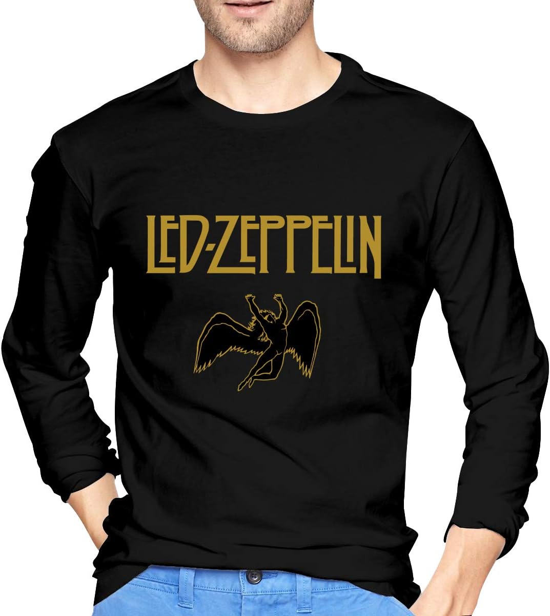 Led Zeppelin Mens Casual and Versatile Classic Crew Neck Long Sleeve T-Shirt