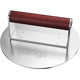 Brigii 8.5" Stainless Steel Smash Burger Press, Heavy Duty Smasher | 2.5lb, smooth surface, heat-resistant wooden handle, zero maintenance, dishwasher safe, for griddle and grill
