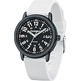 PINDOWS Women Analog Quartz Wrist Watch with Silicone Strap for Young Women Students Easy Read Waterproof Unisex Luminous Dial