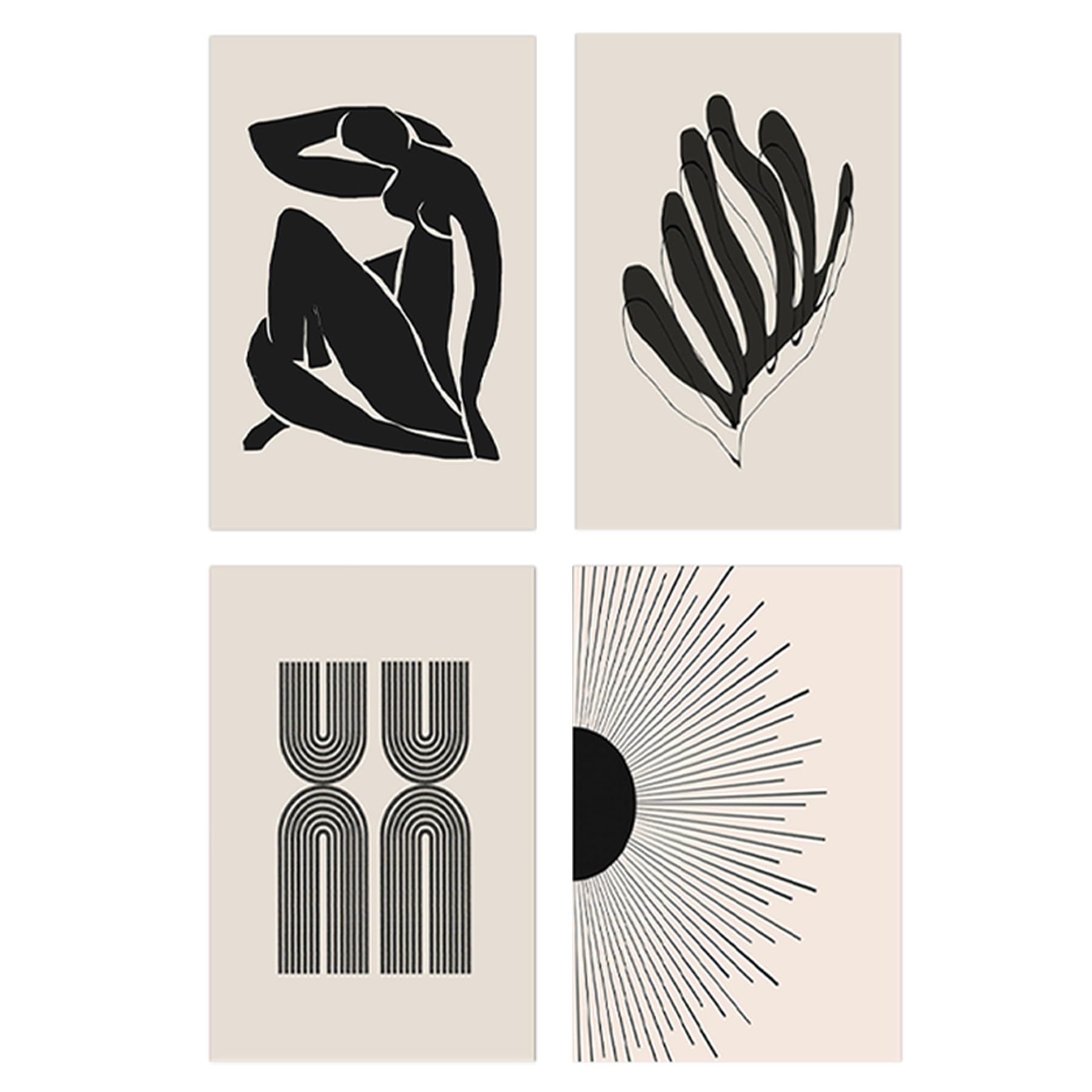 4PCS Black And White Wall Art - A4 no Picture Frame Abstract Boho Wall Art Prints For Living Room Pictures For Living Room Black and White Print Minimalistic Room Decor Posters For Bedroom Aesthetic