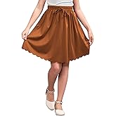 GORLYA Girls Casual Scallop Trim Hem Elastic Waist A-Line Swing Midi Skirt with Pockets for 4-14T