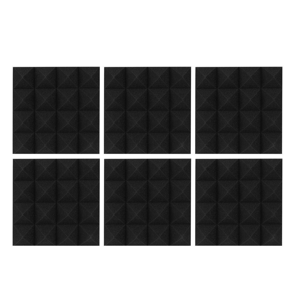 Cafopgrill Soundproofing Foam, 6pcs 25 x 25 x 5cm Pyramid Shape Sound-Absorbing Cotton Foam Acoustic Panels Studio Soundproofing Foam(Black)