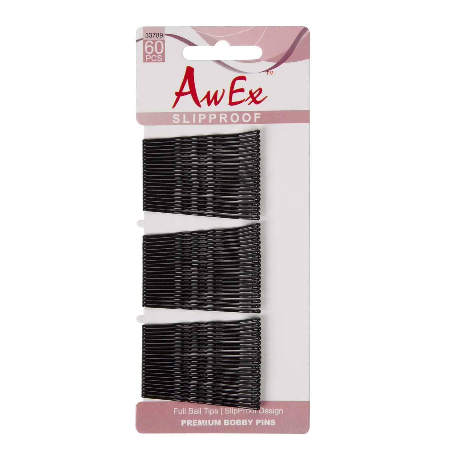 AwEx Hair Accessory Kit, Black, Pack of 4 PCS Headbands Coated Silicone Grips, 4 mm Medium Hair Ties 30 PCS, 2 inches Pretty Bobby Pins 60 PCS