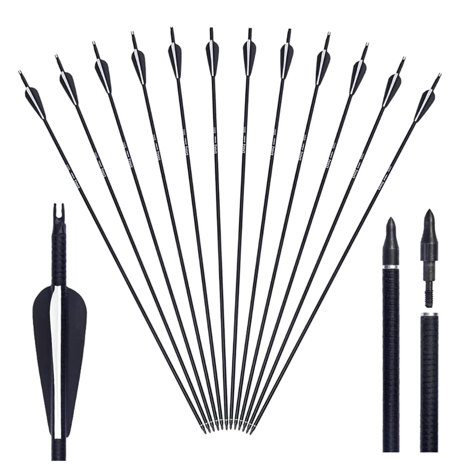 Tongtu 12pcs Archery Fiberglass Arrows 31 inch Spine 550 for Recurve Compound Bow with Replacement Tips Outdoor Practice Targeting