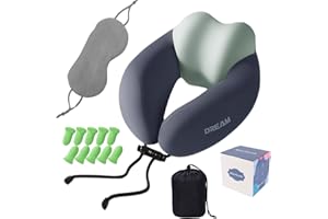 Travel U-Shaped Pillow(Grey), Memory Foam High Elasticity, Includes Reversible Cooling & Warming Eye Mask + 10pcs Soft Foam E