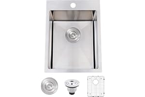 SHACO 15x20 Inch Drop In Bar Sink, Small Kitchen Sink for RV, 16 Gauge 304 Stainless Steel Topmount Handmade Wet Prep Single Bowl for Yard Office Utility Laundry with Grid & Drain