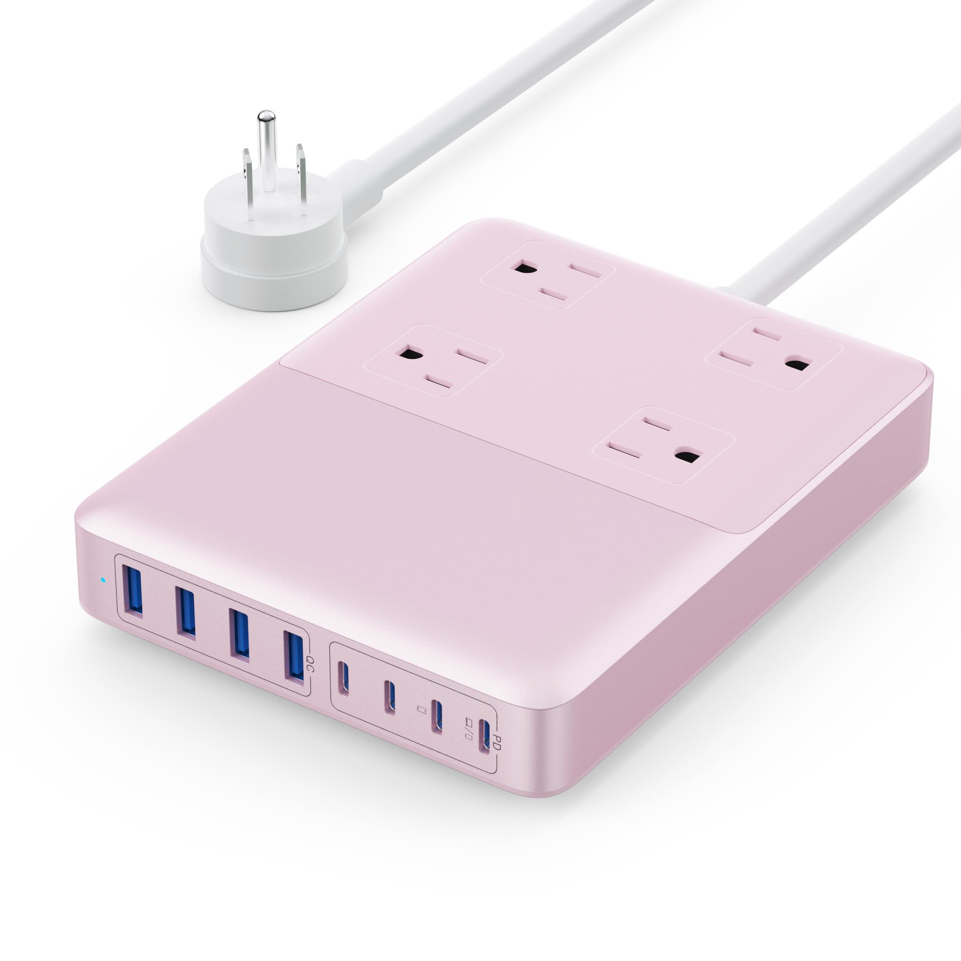 12-in-1 Charging Station USB C Power Strip with 5ft Cord,200W GaN IV USB C Charger Block,4 AC Outlets,4 USB-A,4 USB-C for MacBook,iPhone 16/15/14,Fast Charging Desktop Charger for Office (Pink)