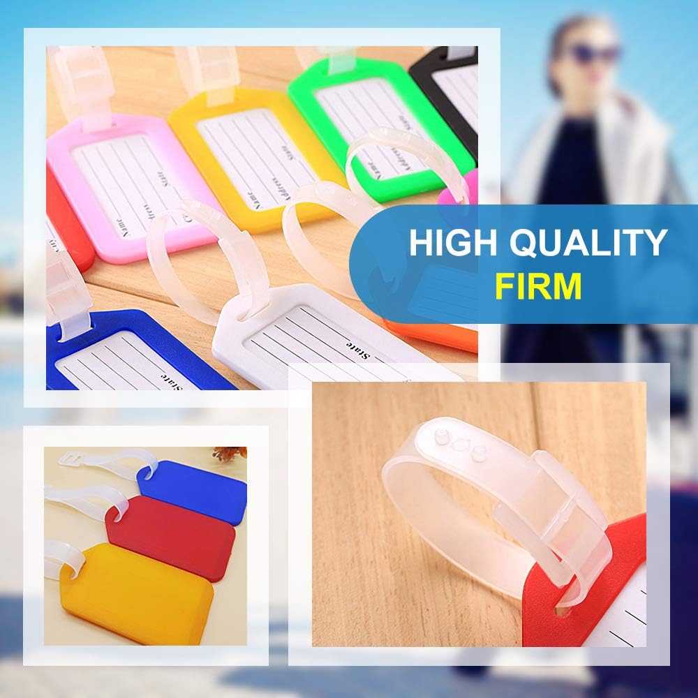 10 Pcs Luggage Tags, 3.4x1.9 Inches Plastic Luggage Identifiers with Lanyard, Name Tags Travel Accessories, Waterproof ID Tags Multi-Color Airplane Suitcase Labels: Office Products