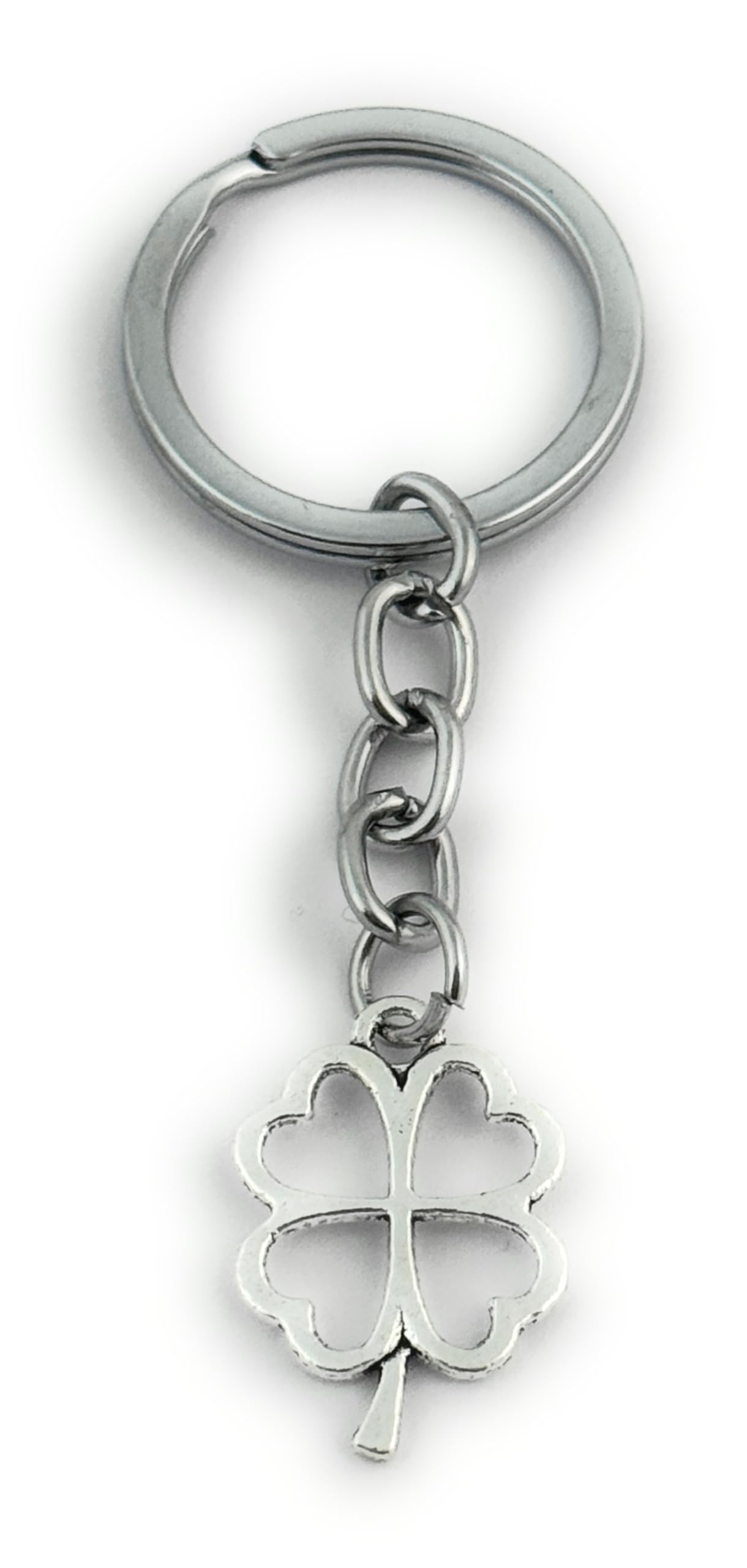 FizzyButton Gifts Four Leaf Clover Keyring Key Ring with Silver Tone Charm in Gift Bag
