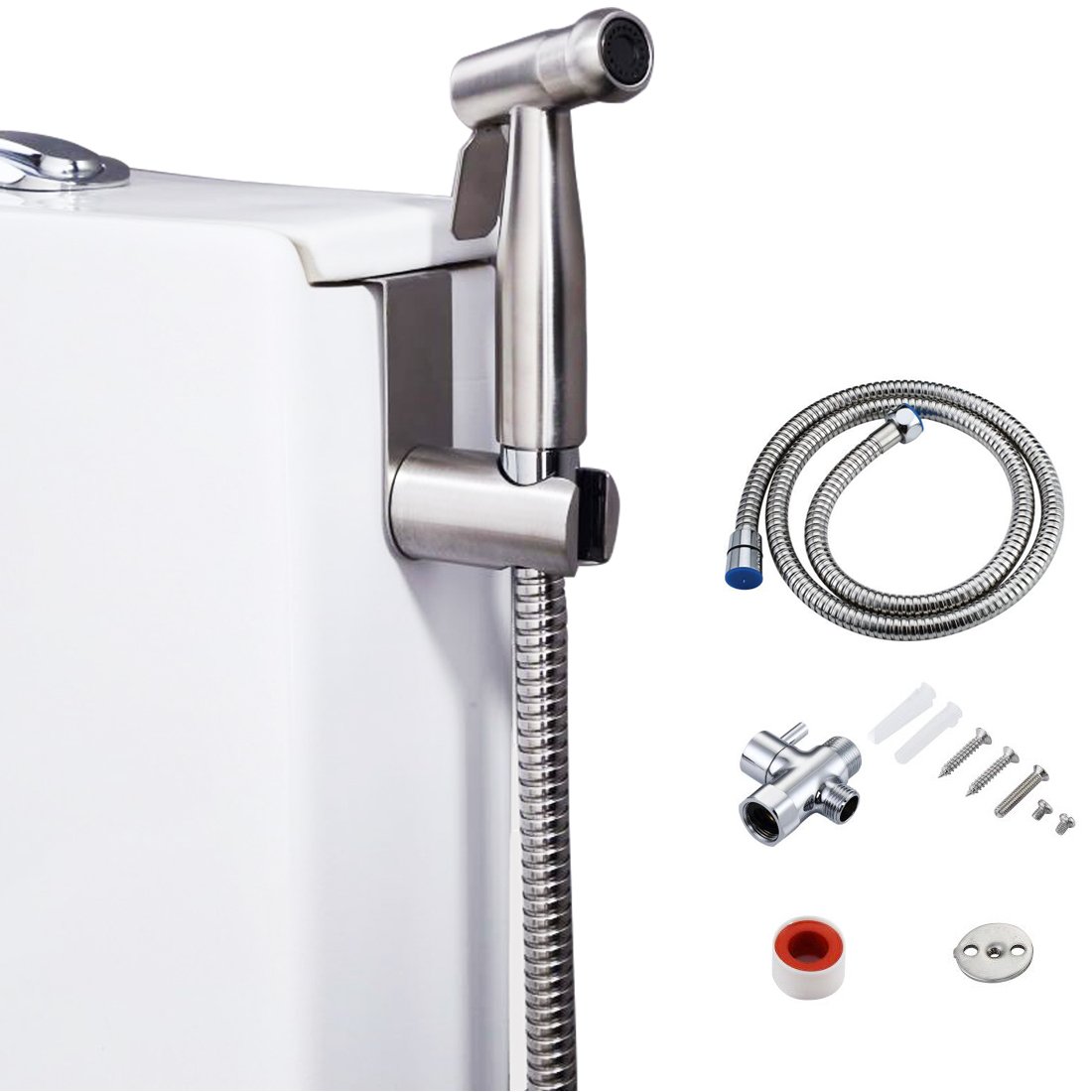 Bidet Sprayer Toilet Sprayer/Handheld Stainless Steel Sprayer with Chrome Finish Brass T-Valve Adapter for Personal Hygiene & Cleaning