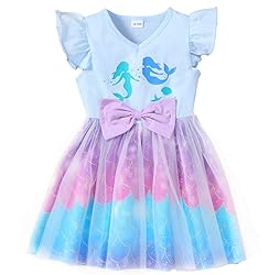Girl Mermaid Dress Tulle Toddler Blue Swing Bowknot
