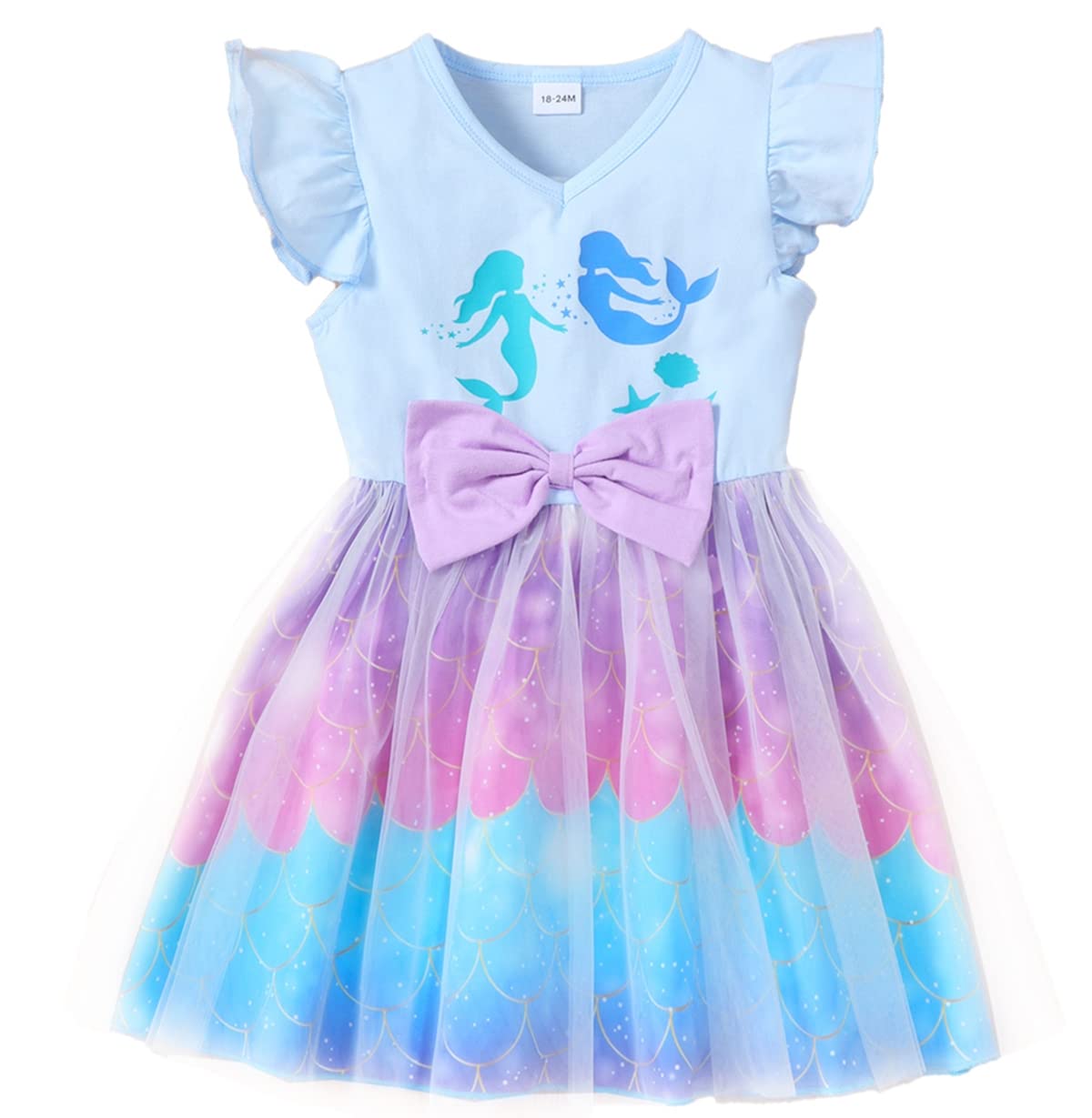 Girl Mermaid Dress Tulle Toddler Blue Swing Bowknot