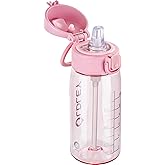 OLDLEY Kids Water Bottles with Straw 420ml/14oz BPA Free Tritan Water Bottle with Handle Leakproof School Sports Drinking Bottle for Toddler Boys Girls,Pink