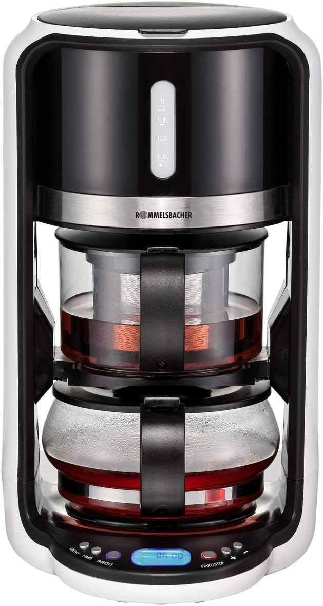 ROMMELSBACHER Tee Automat TA 1200 - 5 Programme, 4 Brühtemperaturen (80/85/90/100 °C), Ziehzeit bis 10 Min. einstellbar, Warmhaltefunktion, Startzeitvorwahl, Glas-Teekanne, Edelstahl-Teesieb, 1200 W