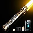 CUSTOM SABER Smooth Swing RGBX Light Saber, Motion Control to Turn on/Off The Blade, 16 Sound Fonts Light Saber, Support Dueling, Light Saber for Gift with Belt Clip and Blade Plug-Gold
