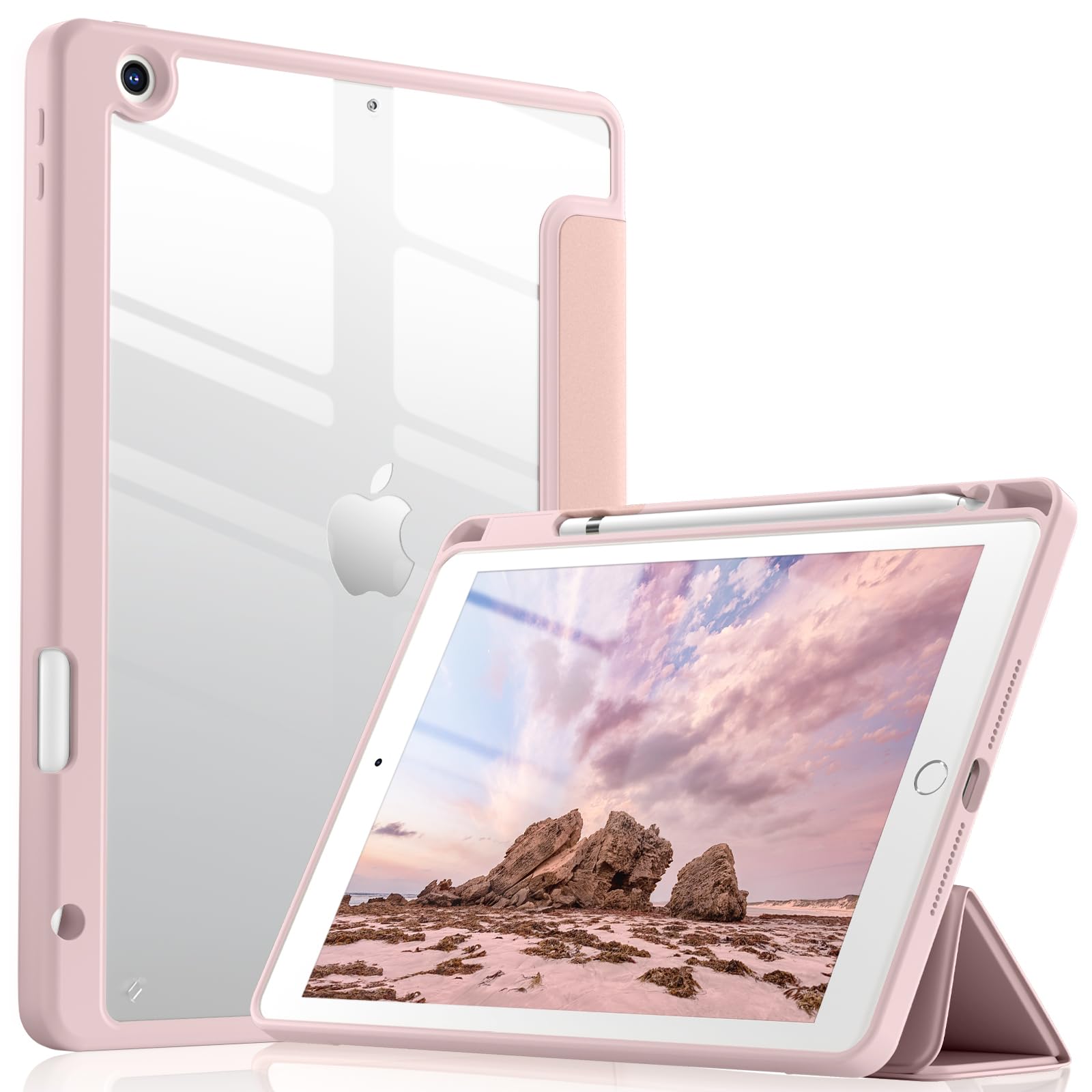 Photo 1 of Wenlaty Compatible with iPad 9th /8th /7th Generation Case(2021/2020/2019), Full Body Protective Cover with Pencil Holder, Clear Case Designed for iPad 10.2 Inch, Auto Sleep/Wake Cover, Pink