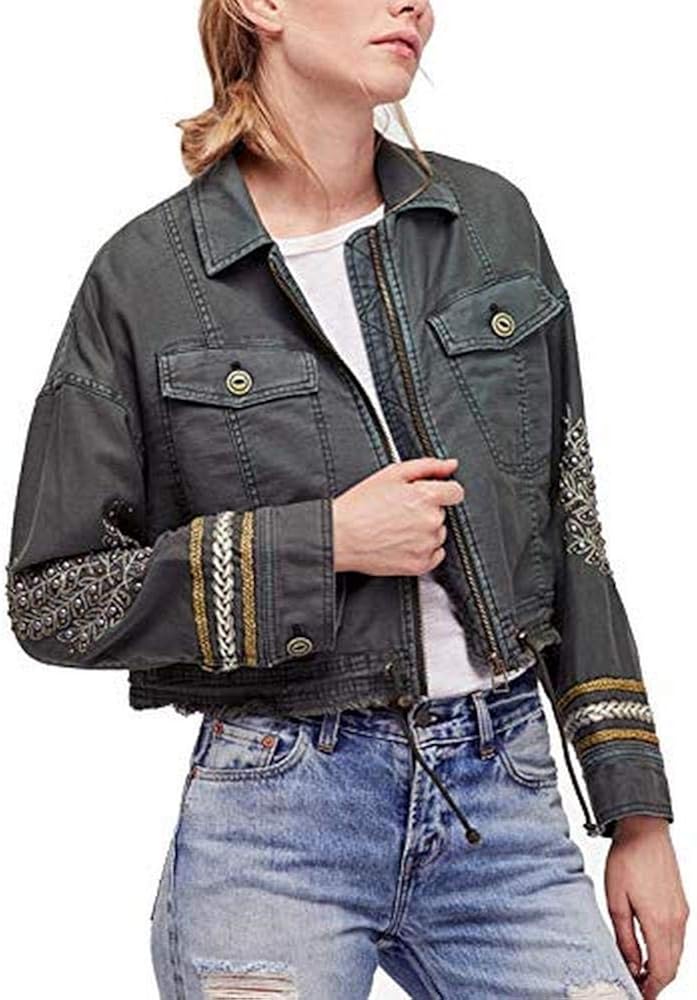 Free People Womens Fall Denim Military Jacket Green M At Amazon Women S Coats Shop