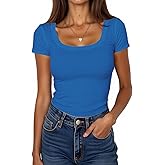 BIDITANLE Women's Ribbed Knit Short Sleeve T-Shirts Slim Fitted Scoop Neck Casual Summer Basic Top