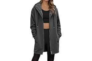 Zip up Hoodies for Women Plus Size Fleece Lined Essential Solid Mid Length Coats Long Sleeve Outwear 2025 Fall Clothes
