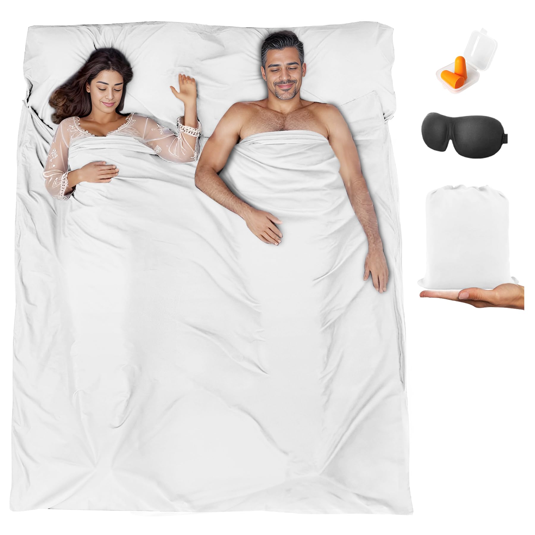 Photo 1 of BREENHILL Double Sleeping Bag Liner?Camping Sheets & Travel Sheet, Hostels & Traveling Adult Sleep Sack for Backpacking, Hotels Lightweight Single & Double Camping Sleeping Bag Liners White