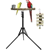 kathson 28-60inches Height Adjustable Bird Perch, Pepperwood Parrot Perch Stand with Feeding Cup, Multi-Purpose Bird Perches for Indoor and Outdoor Use, Designed for Small Medium Birds (3 PCS)