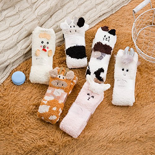 LANLEO Women's Fuzzy Cute Animal Winter Slipper Socks Super Soft Warm Home Sleeping Socks 1 Pairs (Cat) - Thumbnail 6