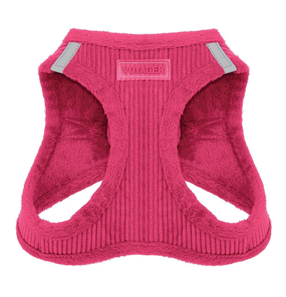 Voyager Step-In Plush Dog Harness by Best Pet Supplies - Step In Vest Harness for Small and Medium Dogs, Soft Plush, Fuchsia Corduroy, size XS - Chest: 13 - 14.5"