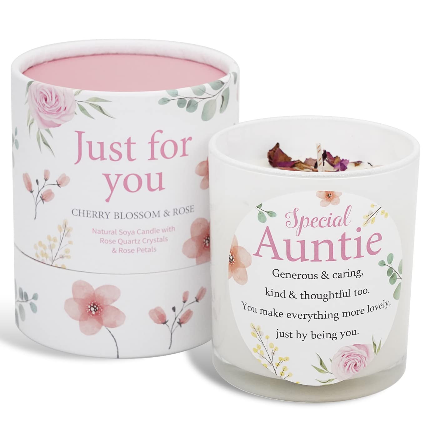 Auntie Candle - Thoughtful Auntie Gift - Rose Quartz & Rose Petals Soya Candle