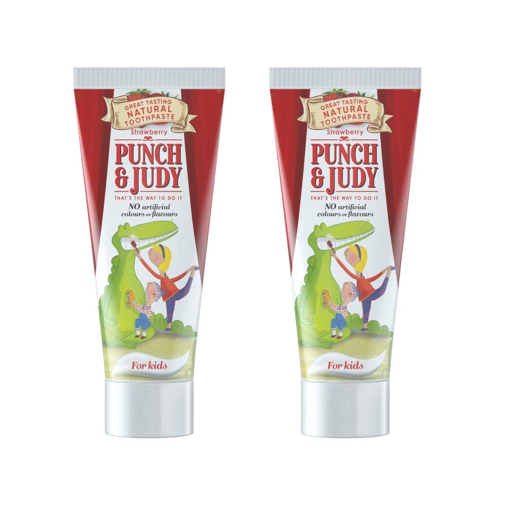 Punch & Judy Kids Natural Toothpaste, Strawberry Flavour, Natural Ingredients, Fluoride, 6+ Months, Sugar Free (2 x 50ml)