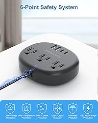Black Extension Cord 10 Feet, 1625W Extension Cord
