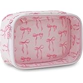 DYSHAYEN Clear Makeup Bag for Women Girls Small Travel Pink Bow Cosmetic Bag Cute Makeup Pouch for Purse Birthday Gifts for Girlfriend Mom Bridesmaid (Pink Bow B)