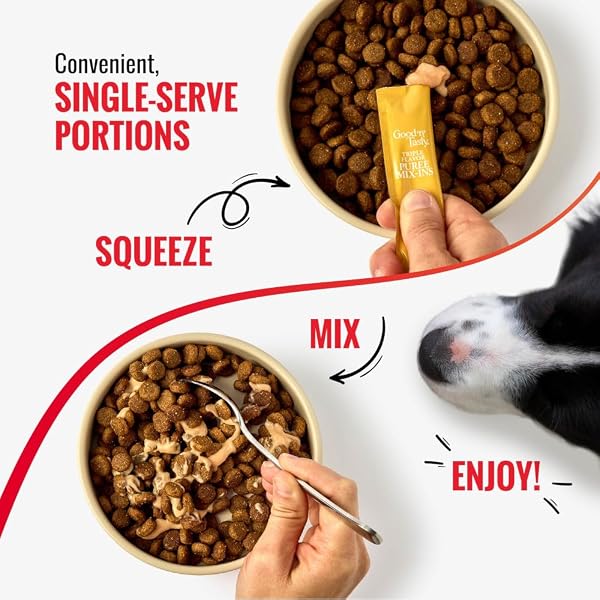 GOOD ‘N’ TASTY TRIPLE FLAVOR PUREE MIX-INS VARIETY PACK DOG FOOD TOPPER TREATS FOR ALL DOGS, 84 COUNT, EASY SINGLE-SERVE PORTIONS, ADDED PROTEIN WITH CHICKEN, SALMON, DUCK, BEEF AND RABBIT