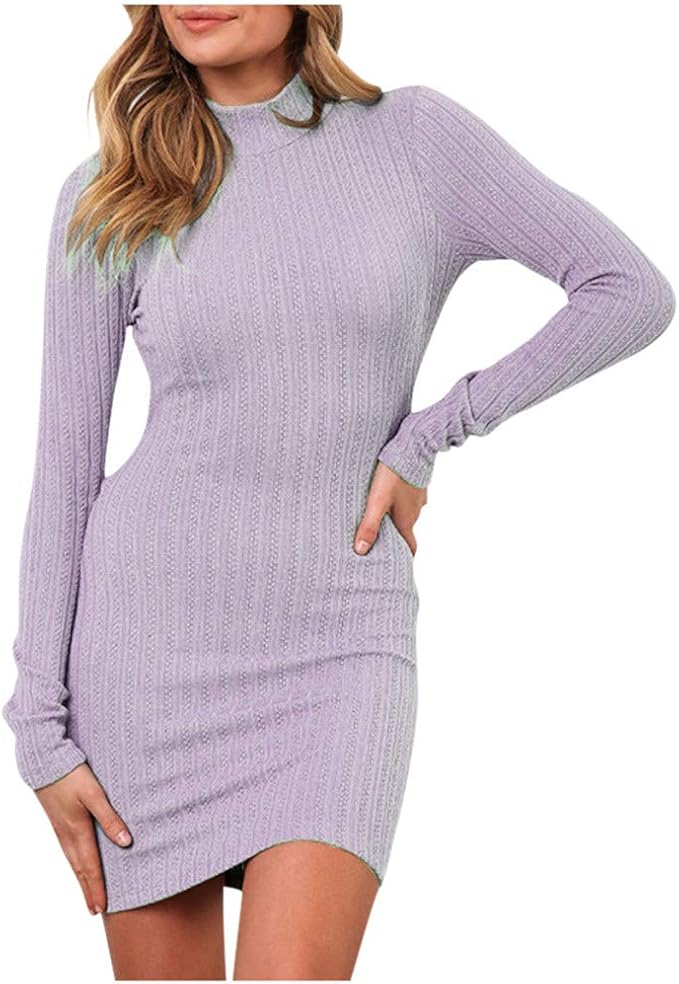 Pulloverkleid Damen Langarm - Strickkleid Oversized - Midilänge Knielang - Einfarbig Für Herbst & Winter