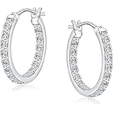 AGRULE Diamond Hoop Earrings Sterling Silver Hypoallergenic Classic Chunky Hoop Earrings Full Gemstone Luxury Earrings for Women Wedding,Daily or Party, 15/20/26 mm