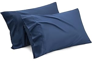Bedsure Pillow Cases Queen Size Set of 2, Rayon Derived from Bamboo Cooling Pillowcase, Soft & Breathable Pillow Covers with Envelope Closure for Kids, Gifts for Men or Women, Navy Blue, 20x30 Inches