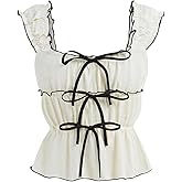 Verdusa Girl's Bowknot Tiered Ruffle Tank Tops Summer Sleeveless Peplum Tops Going Out Tops