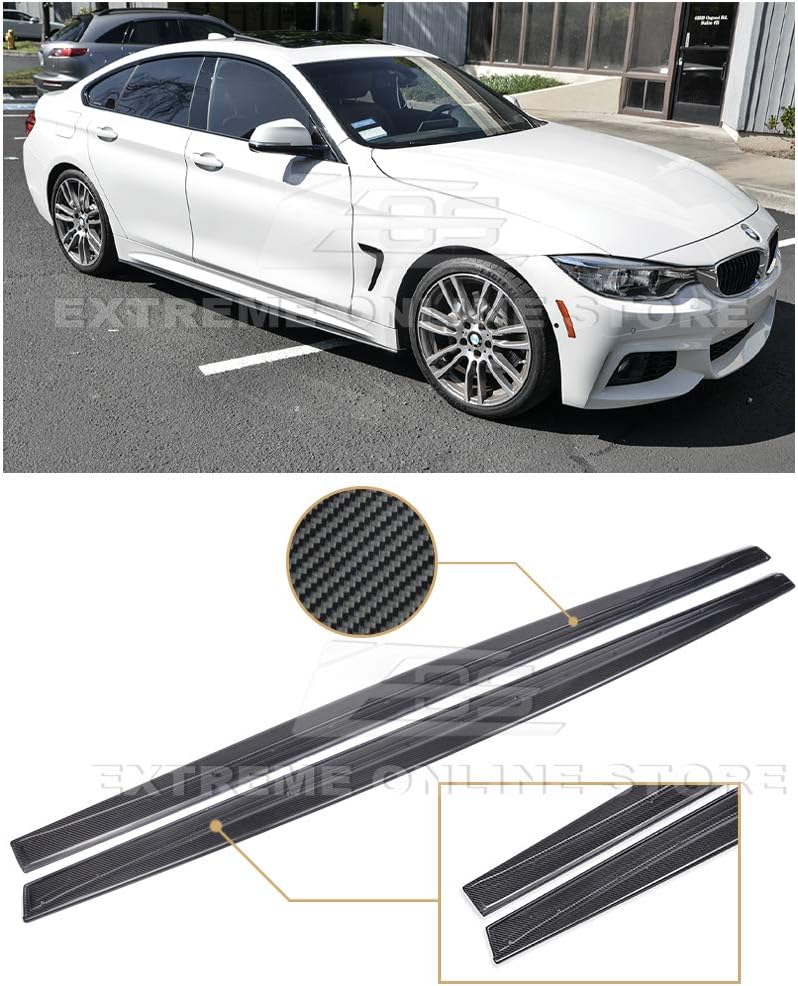 Extreme Online Store Replacement for 2014-Present BMW F32 F33 F36 4-Series | M-Performance Style Carbon Fiber Rocker Panel Side Skirts Extension Lower Lip