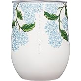 Corkcicle x Rifle Paper Co. Stemless Insulated Wine Glass Tumbler, Blue Hydrangea, 12 oz – Stainless Steel Stemless Wine Glas