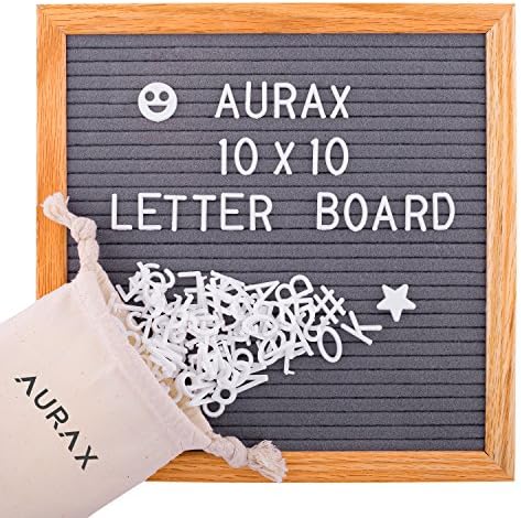 Grey Felt Letter Board 10x10 - Vintage Oak Frame &amp; 290 Changeable White Letters, Numbers, Symbols, Wall Mount Hanger and FREE Canvas Letter Bag - For Big Announcements, Quotes, Pefect Gift Ideea, Toy