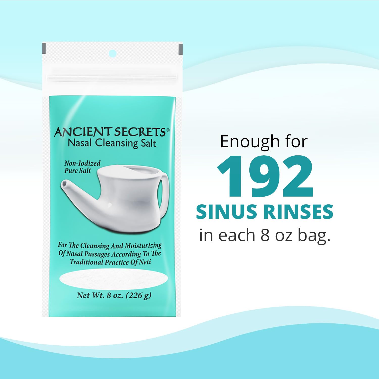 ANCIENT SECRETS Nasal Cleansing Salt, Non-Iodized – USP-Grade Sodium Chloride for Any Neti Pot, Sinus Irrigation System, 8 Oz