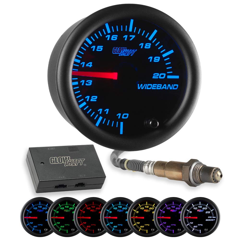GlowShift 52mm Black 7 Color 30PSI Boost/Vacuum Digital Wideband Gauge Set Car & Truck Parts