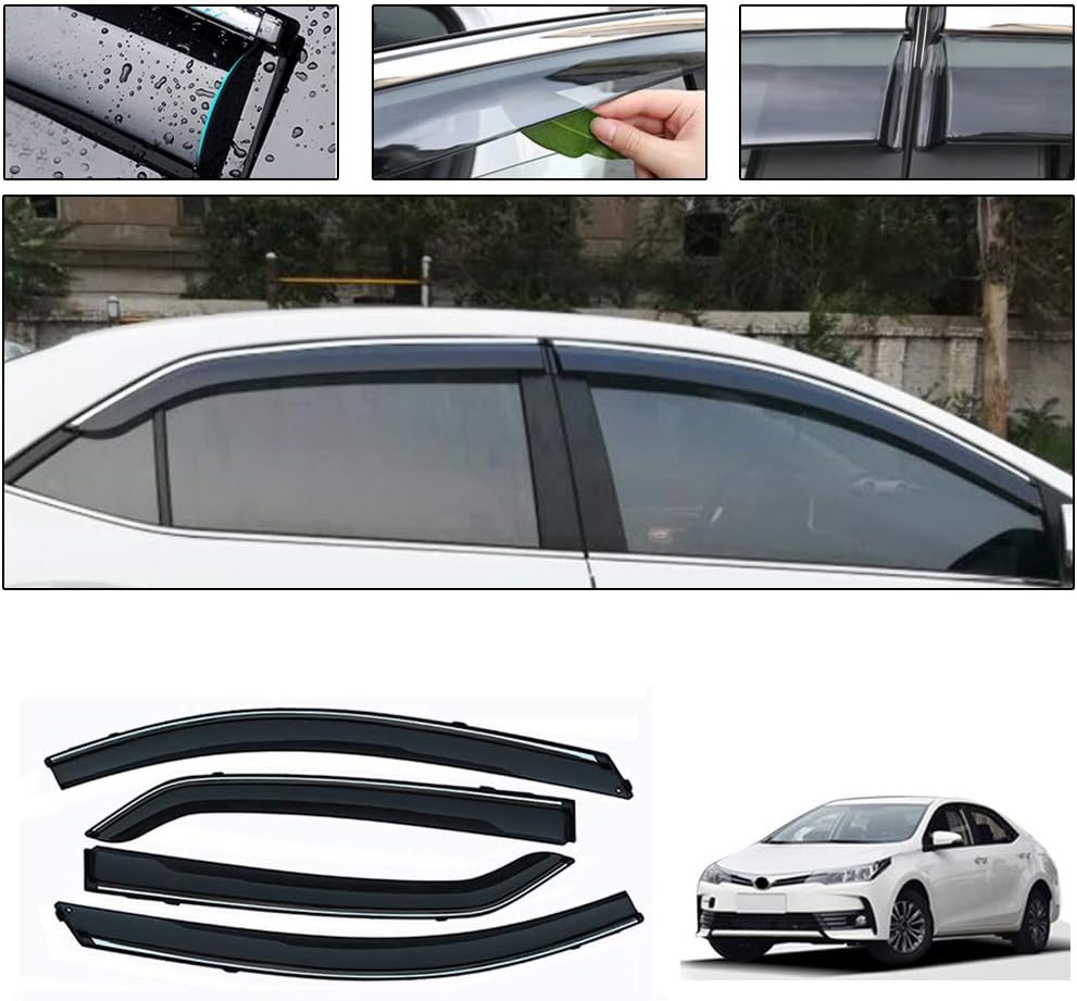 Side Window Deflectors For T oyota Corolla E170 2014-2018 4PCS Car Window Visor Sun Rain Smoke Vent Shade Tape-On Outside Visors