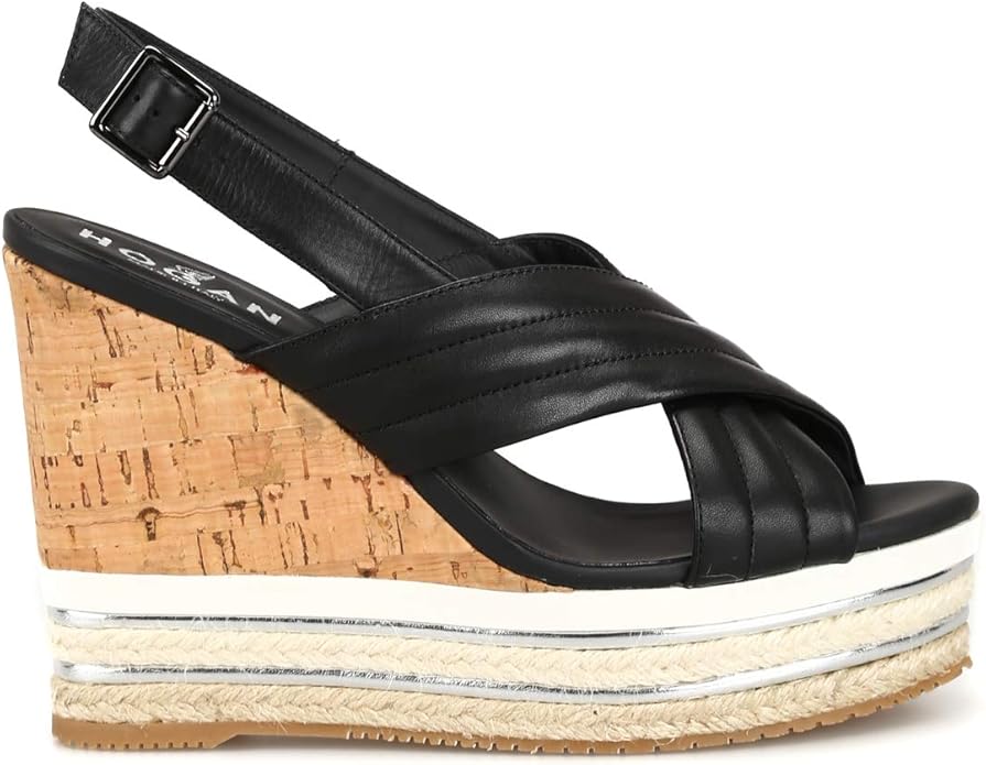 Amazon.com | Hogan H442 Black Leather Wedge Sandals, 40 | Platforms & Wedges