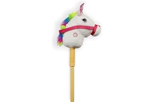 Ponyland: Music Stick Animal - White & Rainbow Unicorn - Music Button, Sturdy Two-Piece Stick W/ Colorful Soft Plush Animal Head, Toy Kids Ages 3+