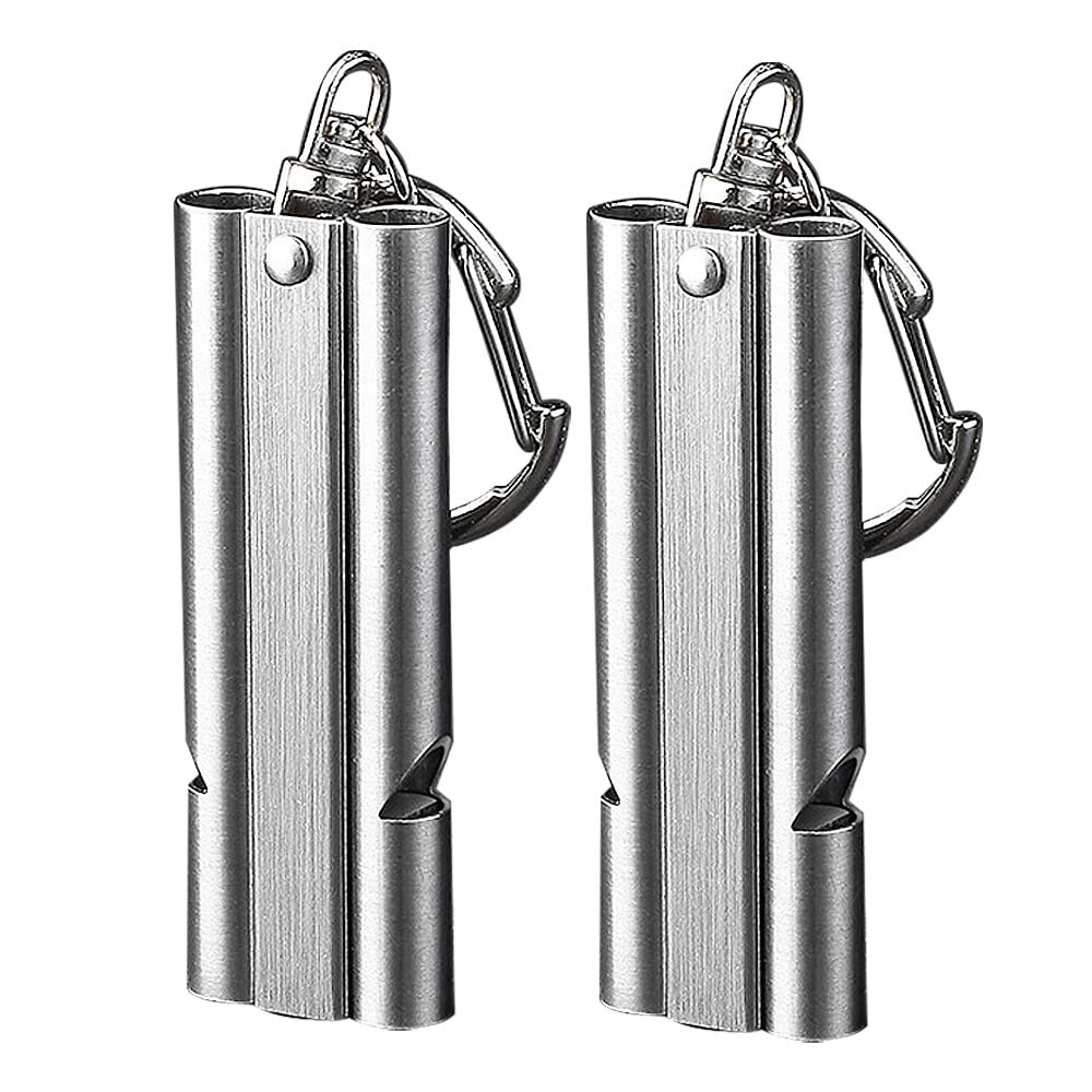 WANYI 2 packs Emergency Whistle Loud Double-Tube 120 db Emergency Survival Whistle Stainless Steel Safety Whistle with Keychain for School Gym, Outdoor Camping, Hiking