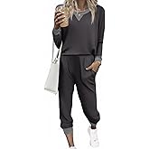 Ekouaer Pajamas Set Long Sleeve Pj Sets 2 Piece Jogger Pajama Sets Soft Sleepwear Loungewear for Women
