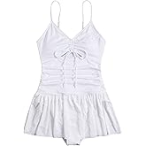 Floerns Women's One Piece Swimsuit Cut Out Drawstring Ruched Ruffle Trim Monokini