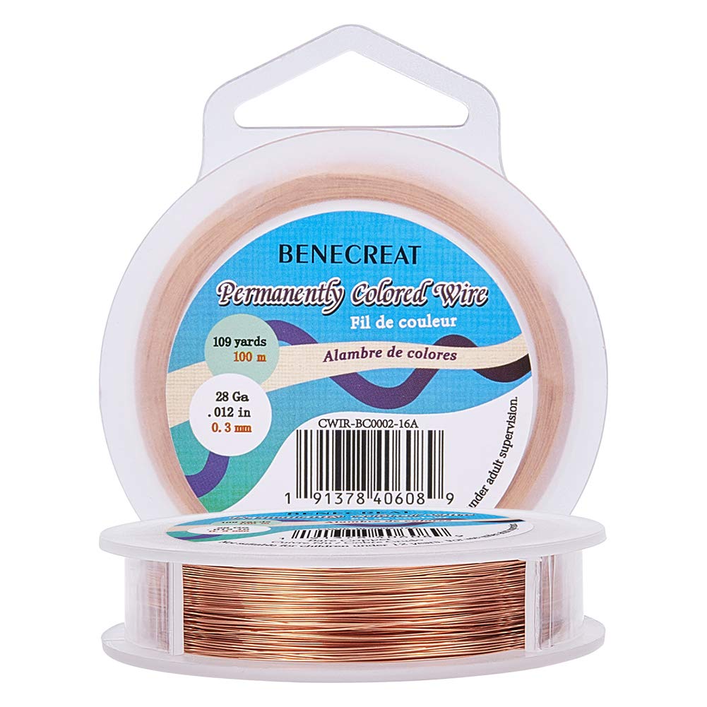 BENECREAT 28 Gauge/0.3mm Bare Copper Wire with Oil Coated, Tarnish Resistant Copper Wire for Jewelry Craft Making, 330-Feet/100m